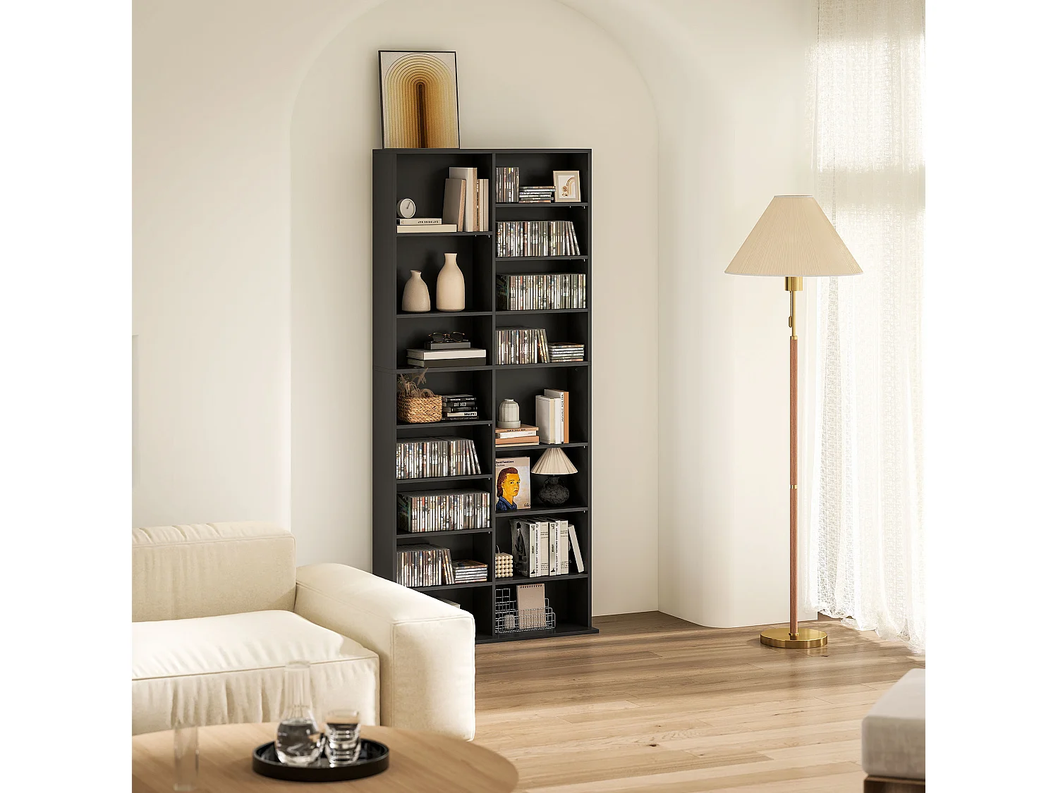 Scaffale porta cd con 14 ripiani regolabili in legno nero