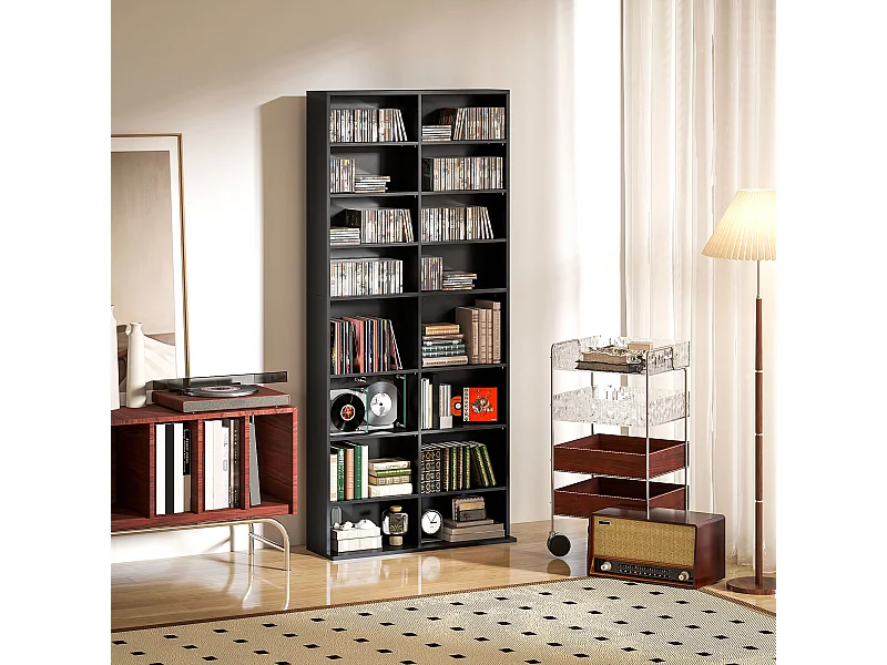 Scaffale porta cd con 14 ripiani regolabili in legno nero