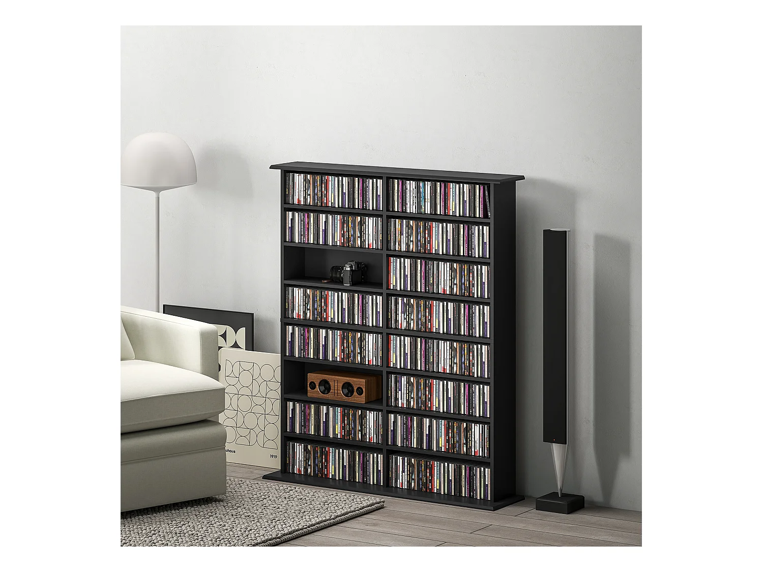 Mobile libreria a 16 ripiani per 720 cd in legno 106.5x24x123.7cm nero