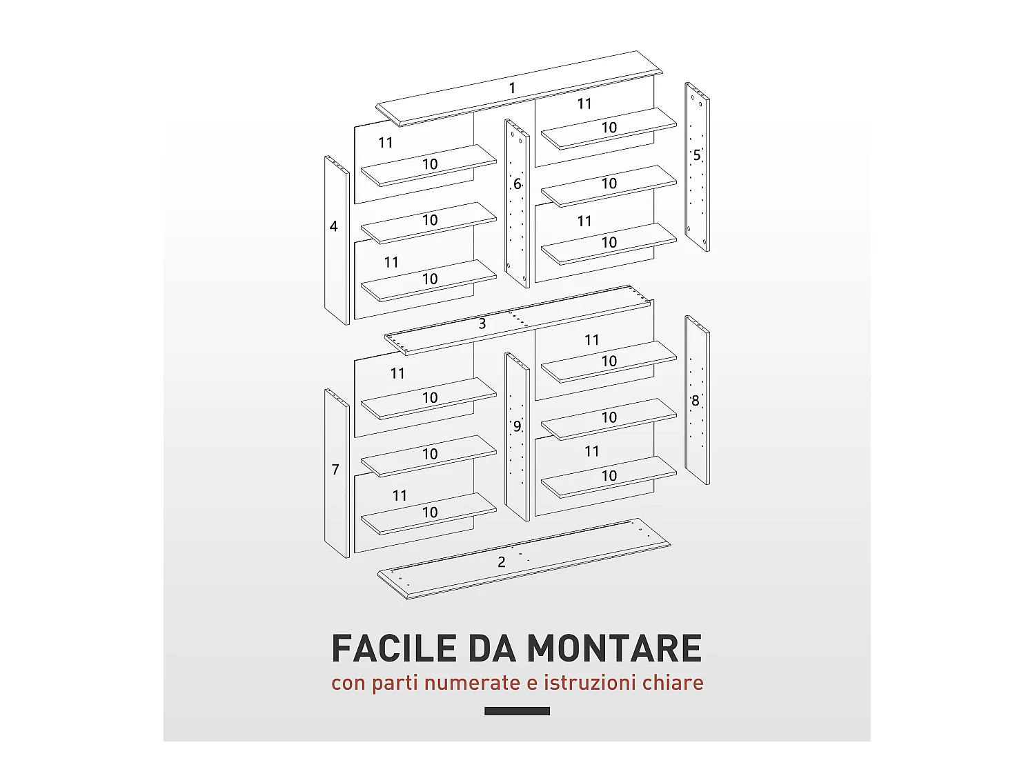 Mobile libreria a 16 ripiani per 720 cd in legno 106.5x24x123.7cm nero