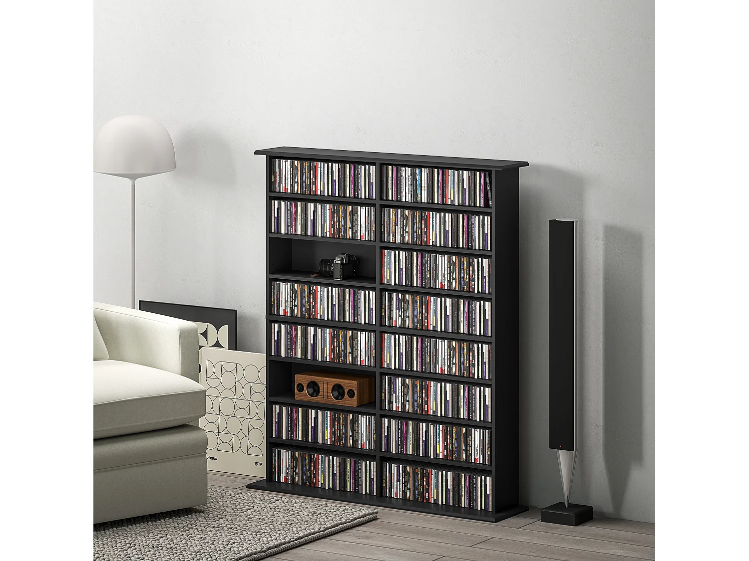 Mobile libreria a 16 ripiani per 720 cd in legno 106.5x24x123.7cm nero