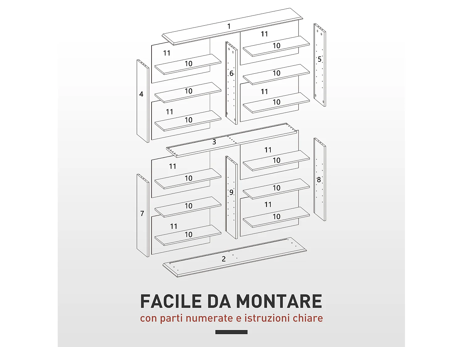 Mobile libreria a 16 ripiani per 720 cd in legno 106.5x24x123.7cm nero