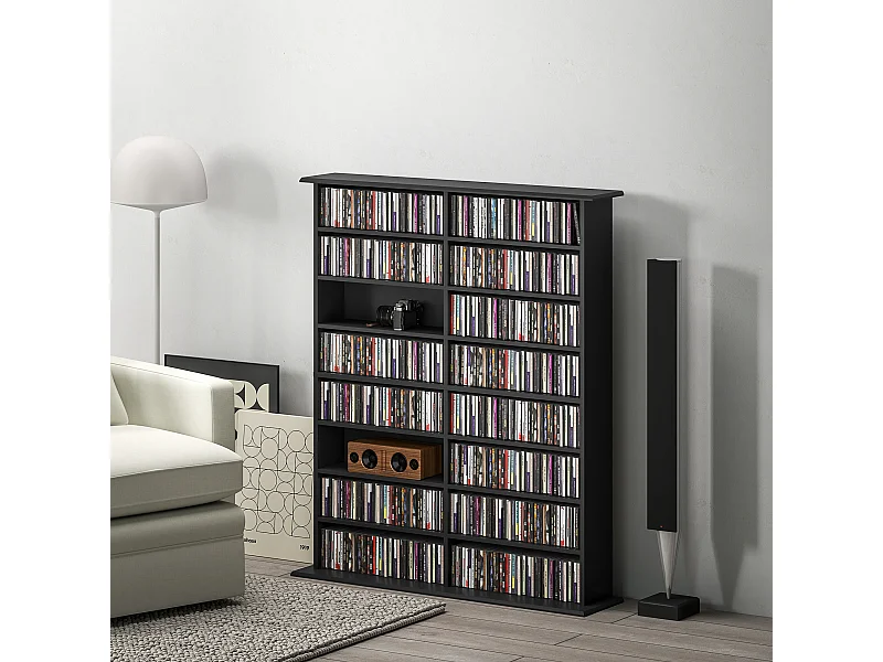 Mobile libreria a 16 ripiani per 720 cd in legno 106.5x24x123.7cm nero