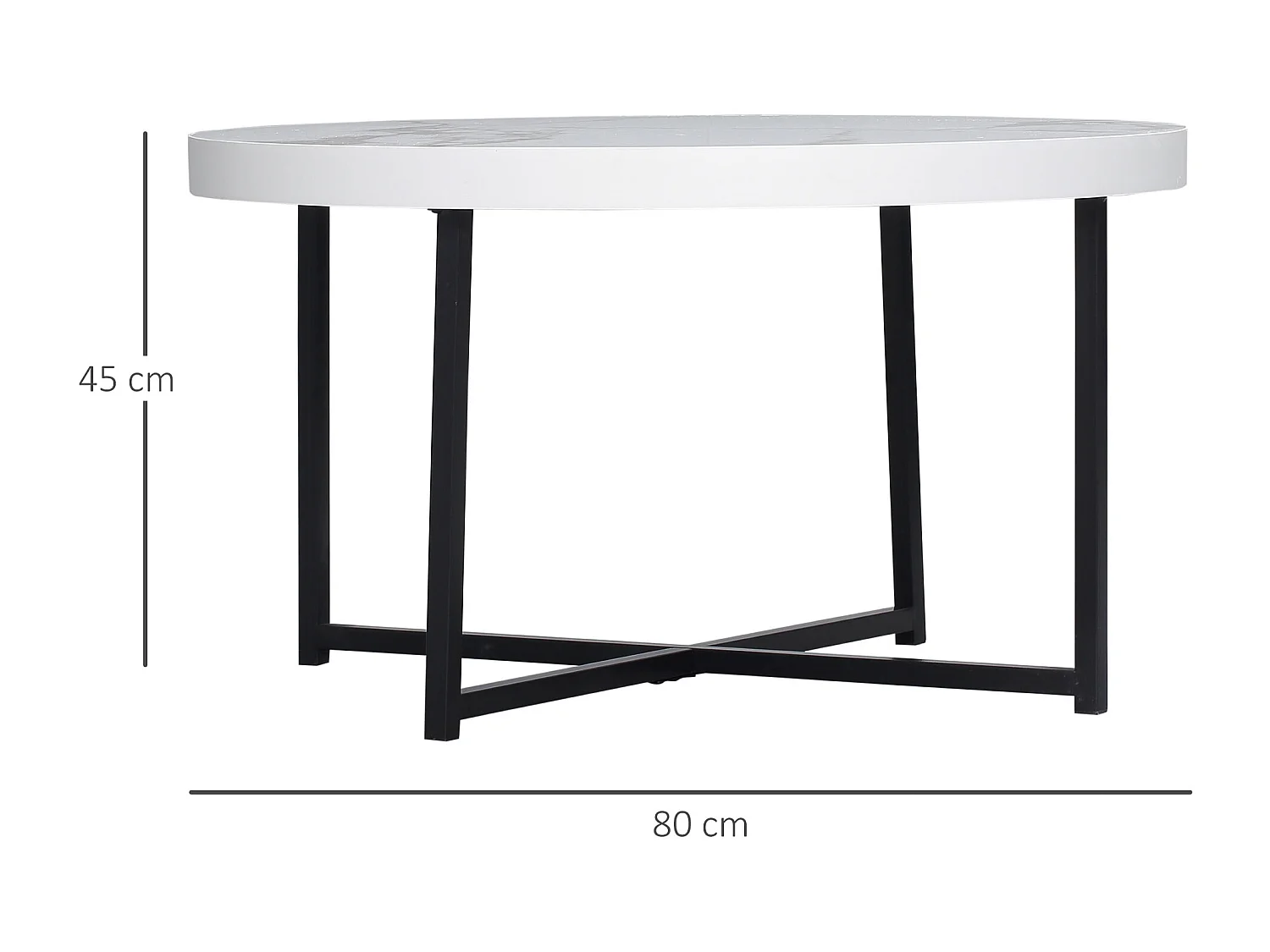 Tavolino da caffè rotondo con piano in mdf e gambe in metallo
