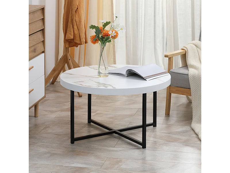 Tavolino da caffè rotondo con piano in mdf e gambe in metallo