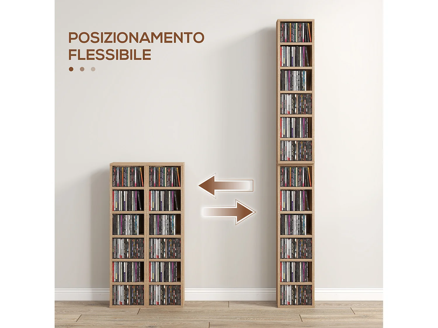 Set 2 scaffali porta CD con mensole regolabili colore legno