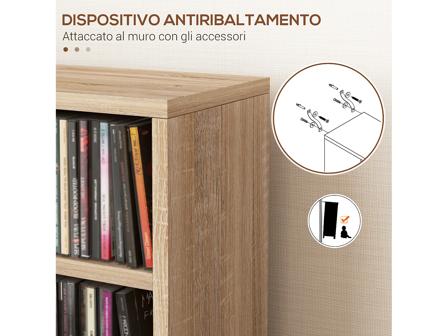 Set 2 scaffali porta CD con mensole regolabili colore legno