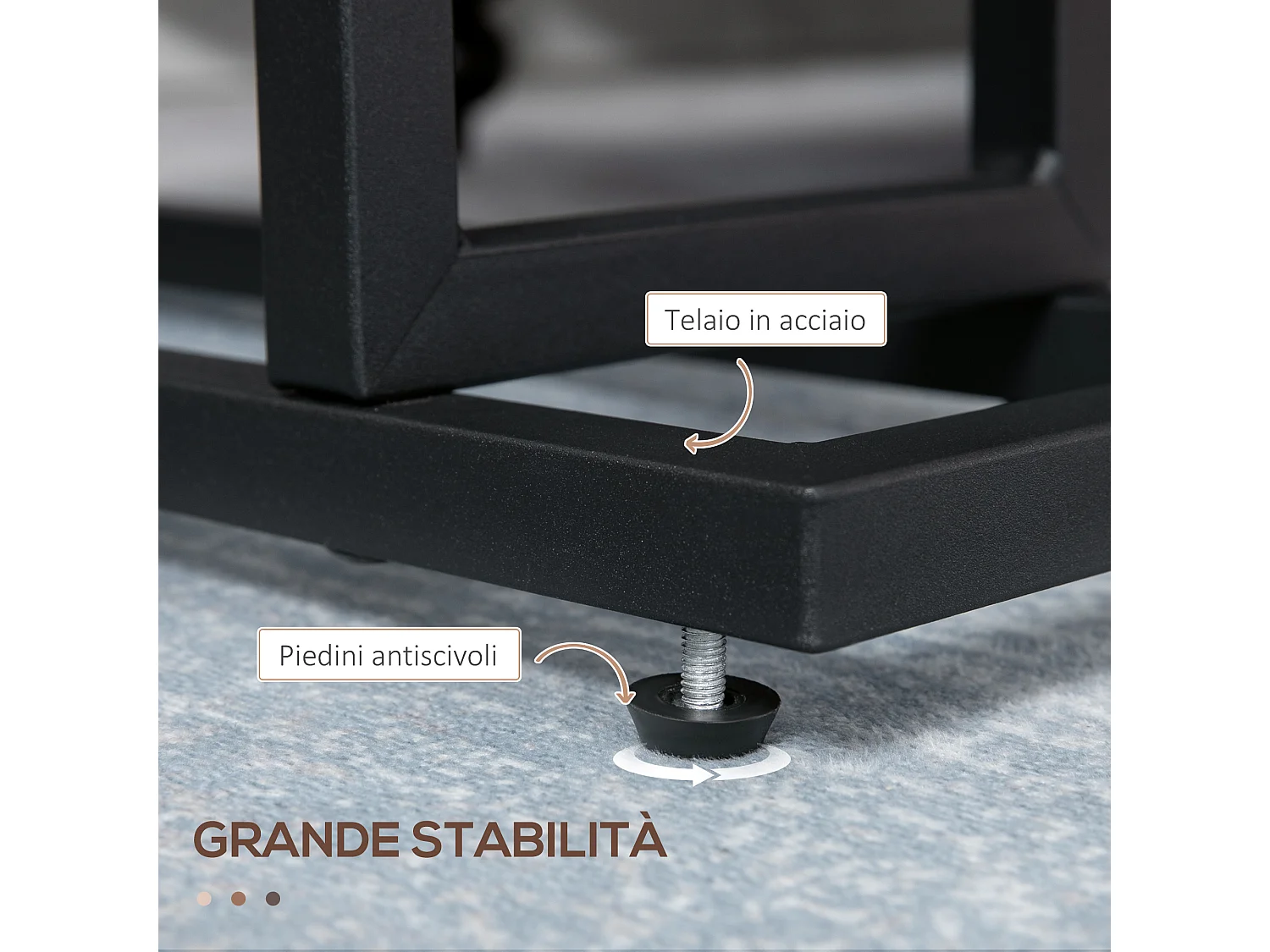 Tavolino da salotto basso con borsa portaoggetti marrone e nero