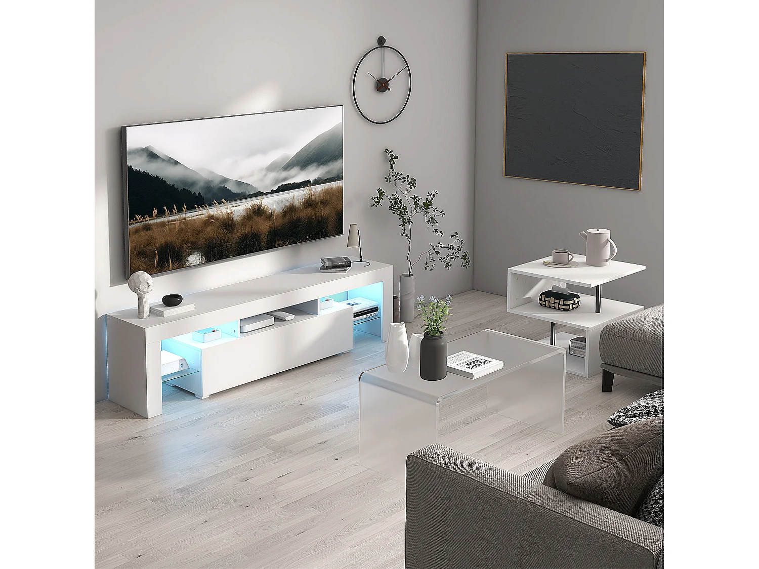 Tavolino basso da salotto in legno bianco