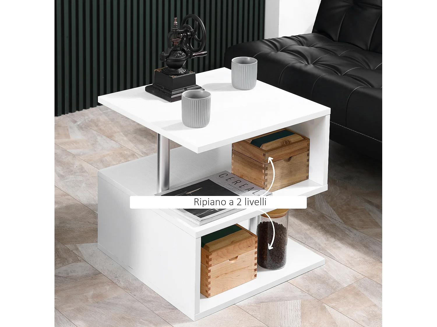 Tavolino basso da salotto in legno bianco