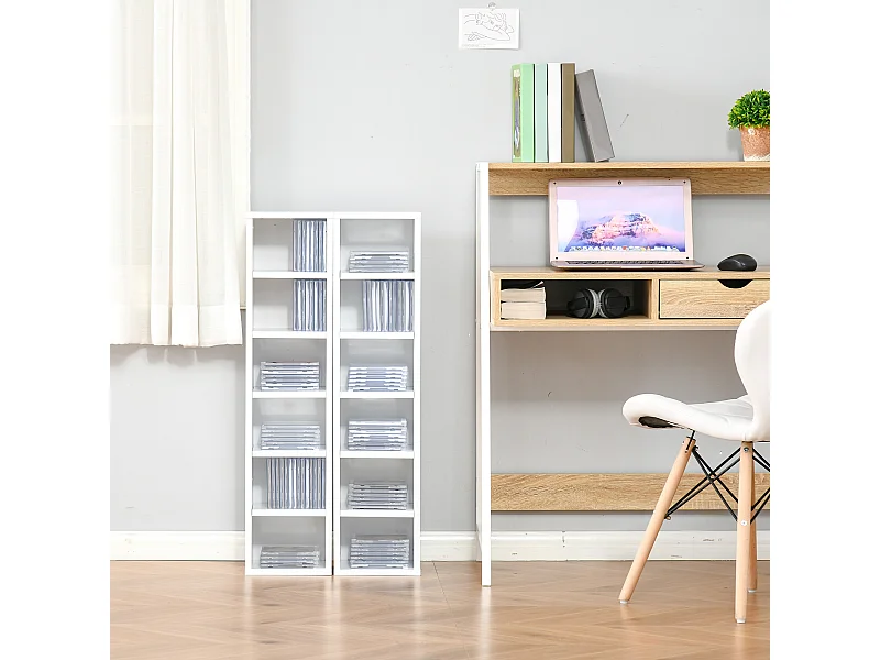 Set 2 librerie scaffale porta cd a 12 ripiani in legno bianco