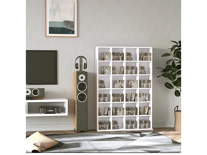 Mobile libreria porta cd a 24 ripiani regolabili bianco