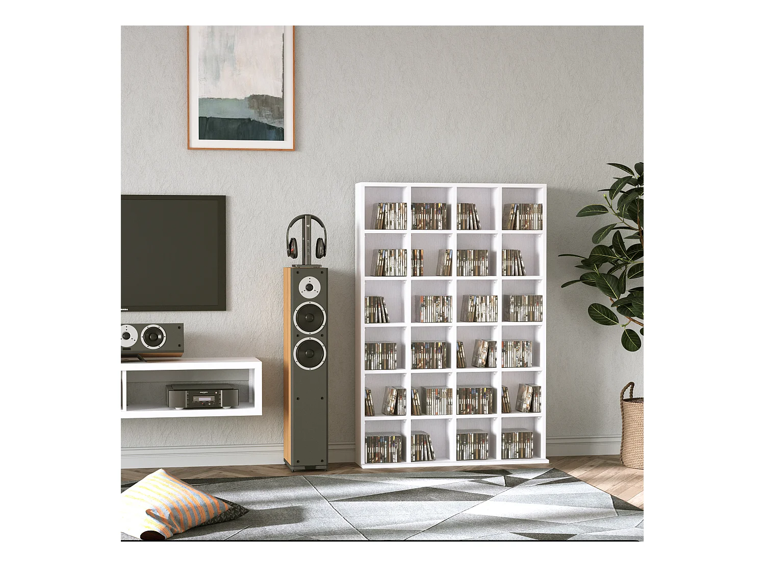 Mobile libreria porta cd a 24 ripiani regolabili bianco