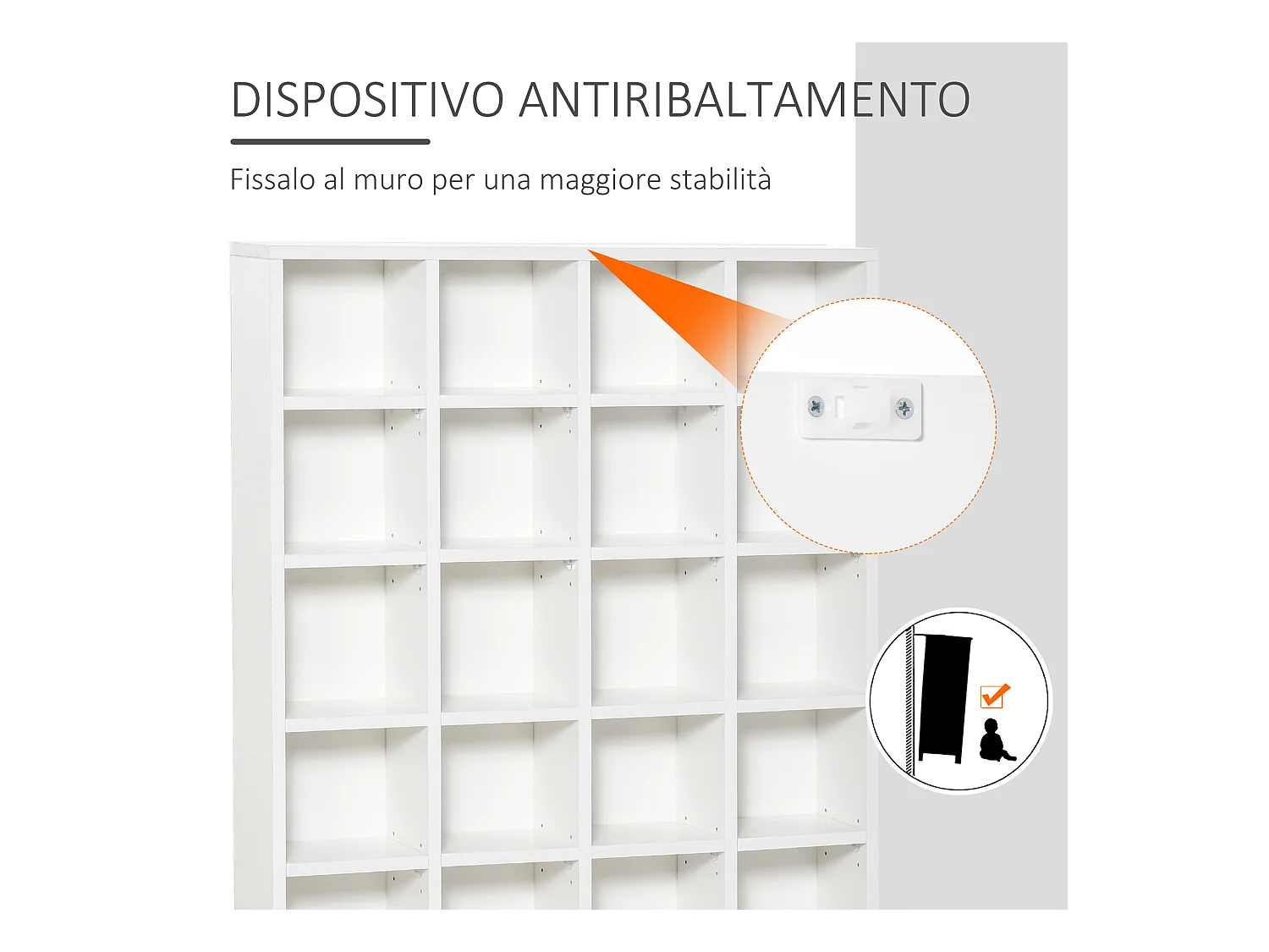 Mobile libreria porta cd a 24 ripiani regolabili bianco