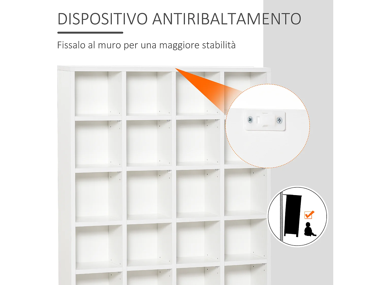 Mobile libreria porta cd a 24 ripiani regolabili bianco