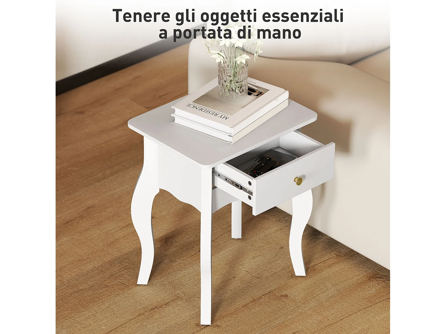 Tavolino da salotto con cassetto in stile francese con gambe curve