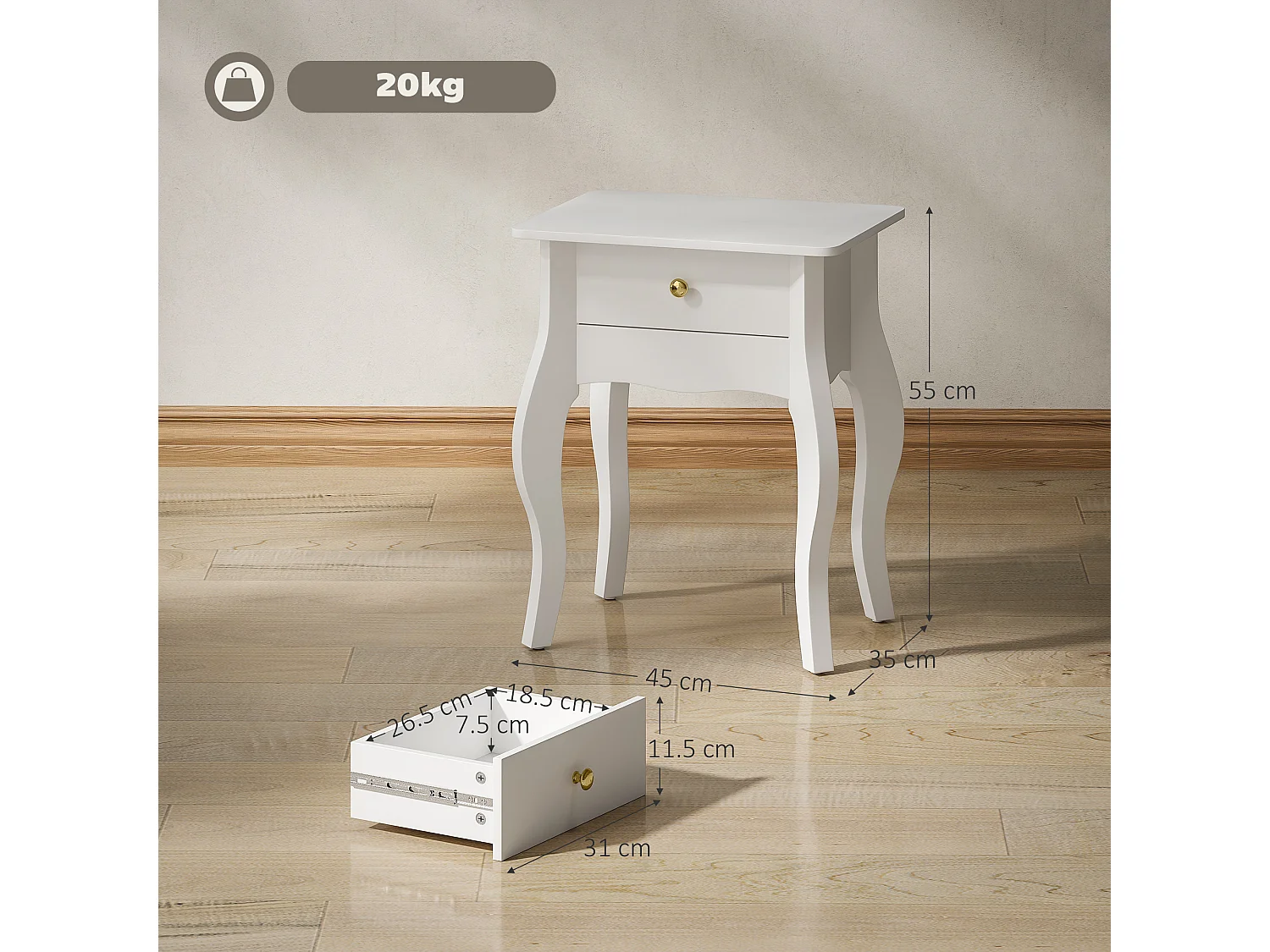 Tavolino da salotto con cassetto in stile francese con gambe curve