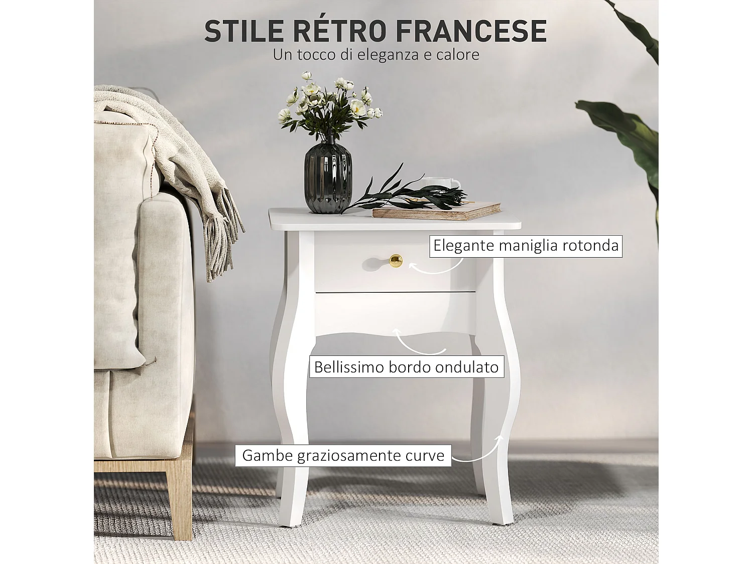 Tavolino da salotto con cassetto in stile francese con gambe curve