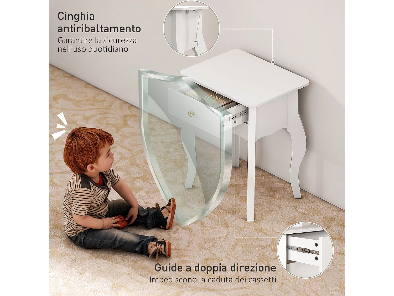 Tavolino da salotto con cassetto in stile francese con gambe curve