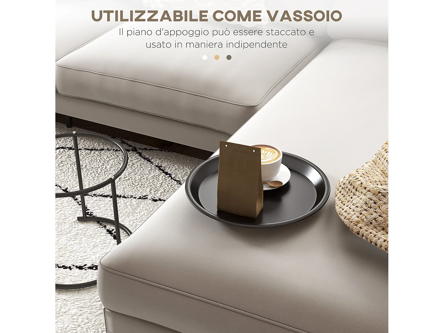 Set 2 tavolini da caffè sovrapponibili con vassoio rimovibile nero