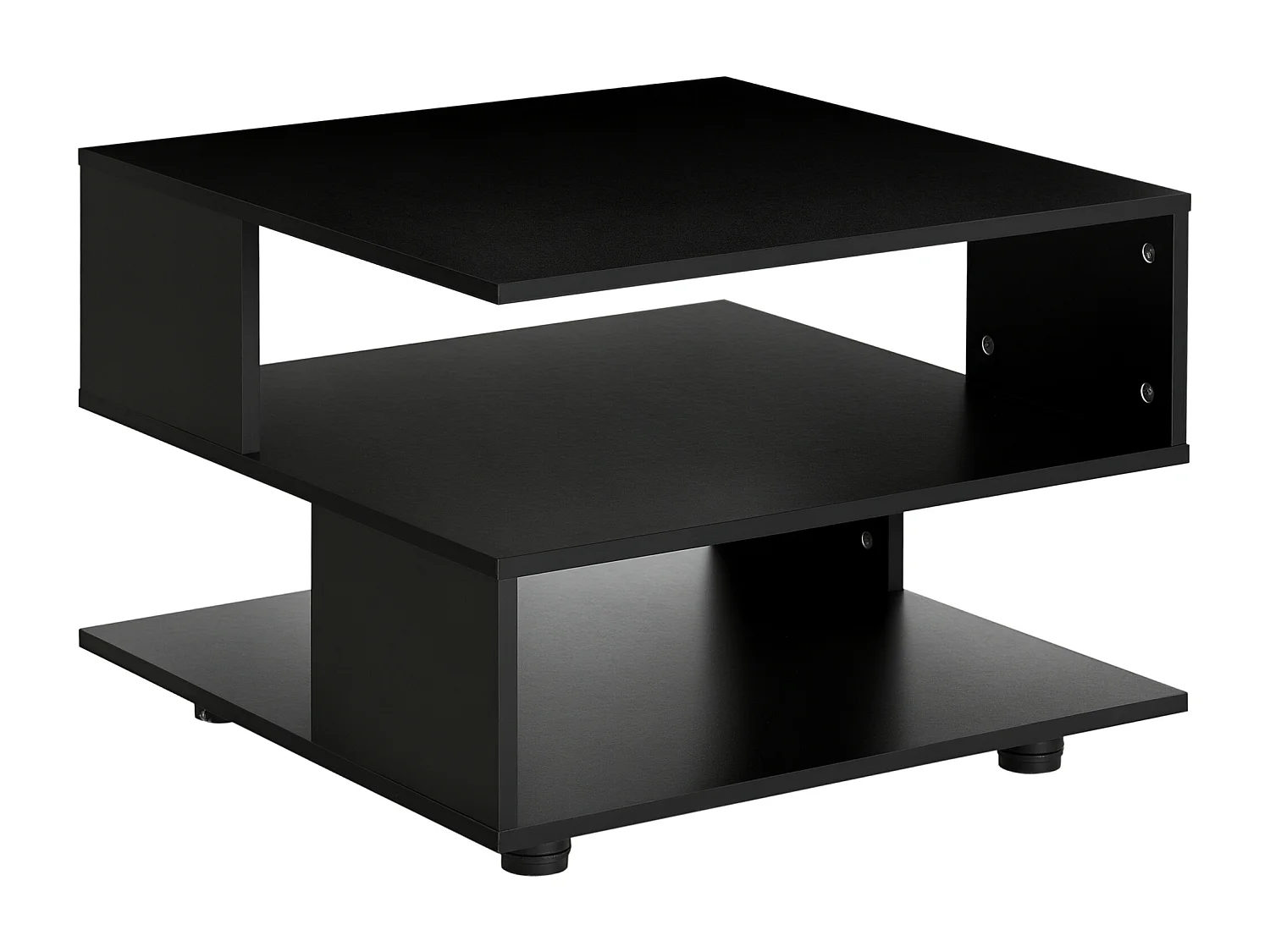 Tavolino da salotto asimmetrico quadrato ripiani in legno nero