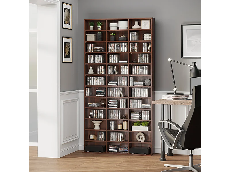 Mobile libreria modulare porta cd con 36 ripiani regolabili marrone