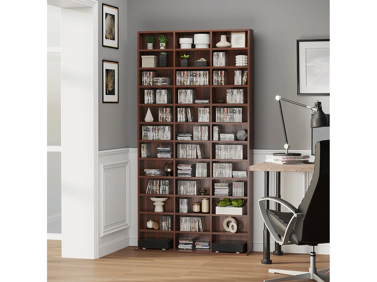 Mobile libreria modulare porta cd con 36 ripiani regolabili marrone