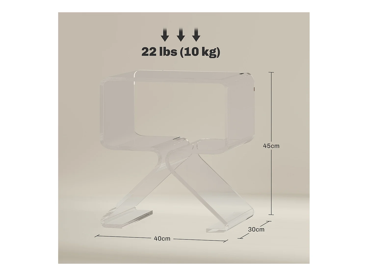 Tavolino basso 2 livelli con gambe triangolari in acrilico trasparente