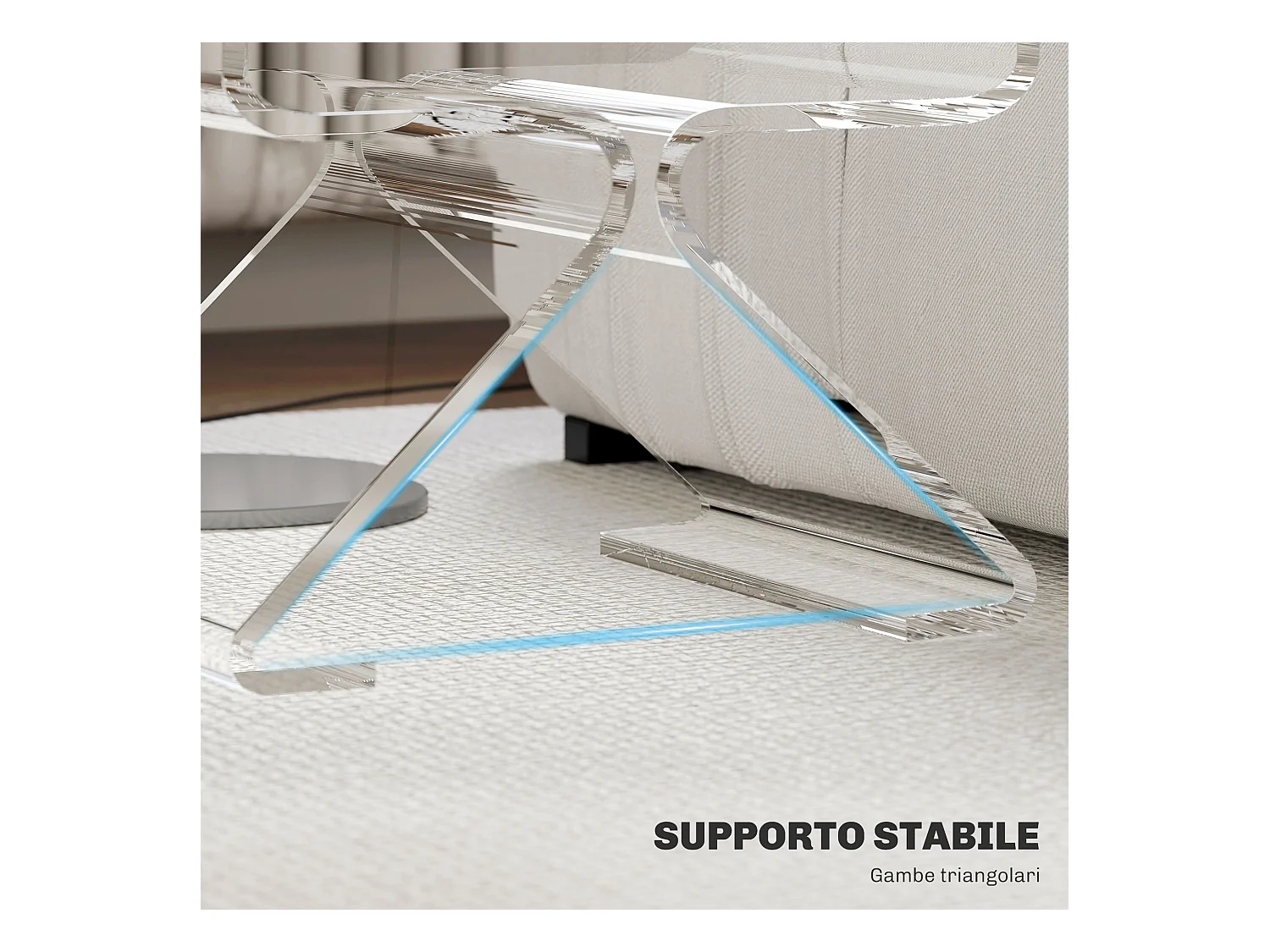 Tavolino basso 2 livelli con gambe triangolari in acrilico trasparente