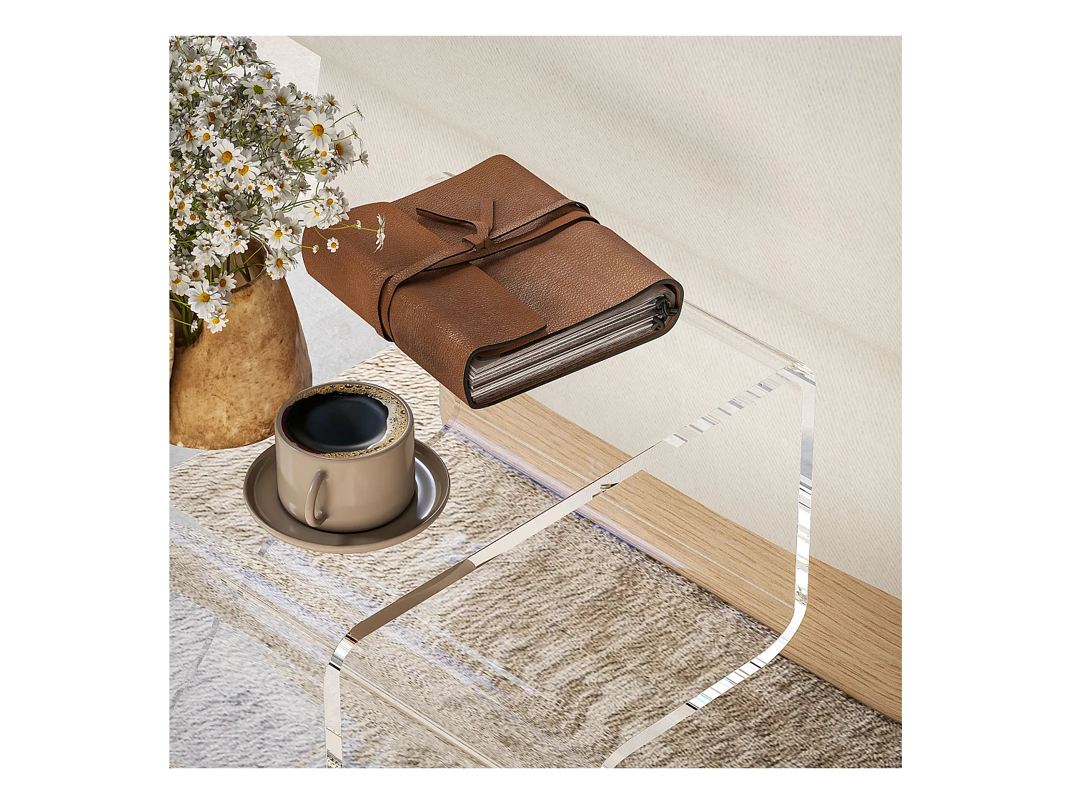 Tavolino basso 2 livelli con gambe triangolari in acrilico trasparente