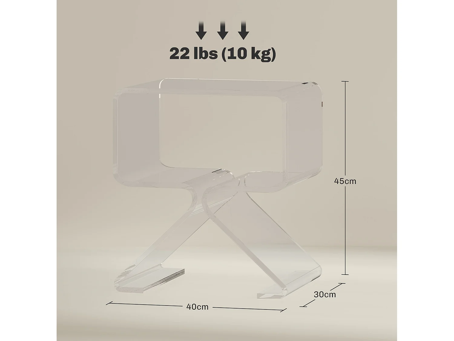 Tavolino basso 2 livelli con gambe triangolari in acrilico trasparente