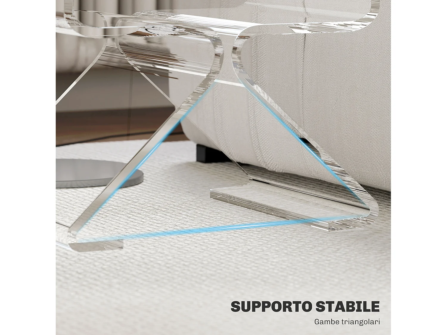 Tavolino basso 2 livelli con gambe triangolari in acrilico trasparente