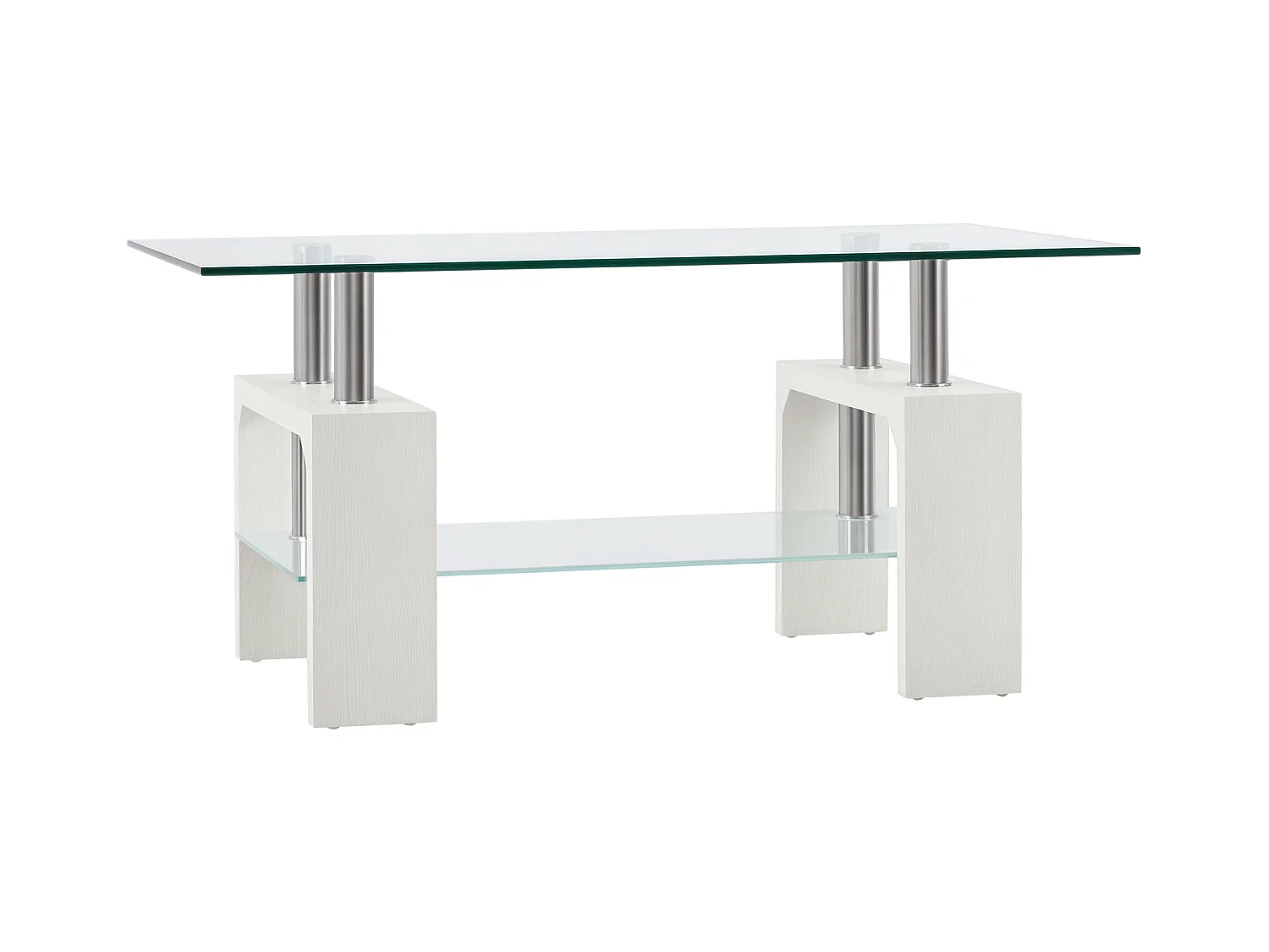 Tavolino da salotto moderno in vetro e legno bianco a 2 livelli