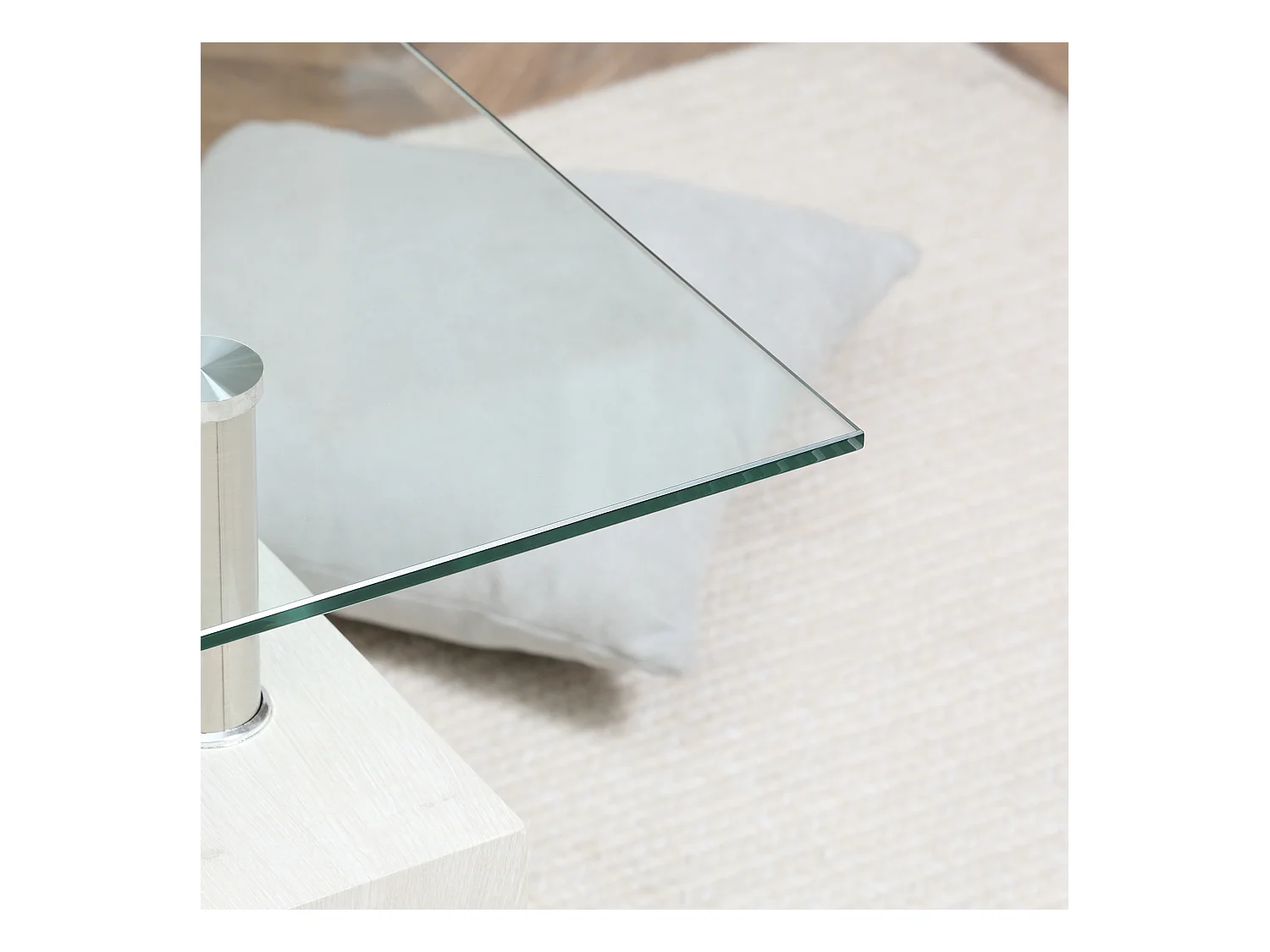 Tavolino da salotto moderno in vetro e legno bianco a 2 livelli