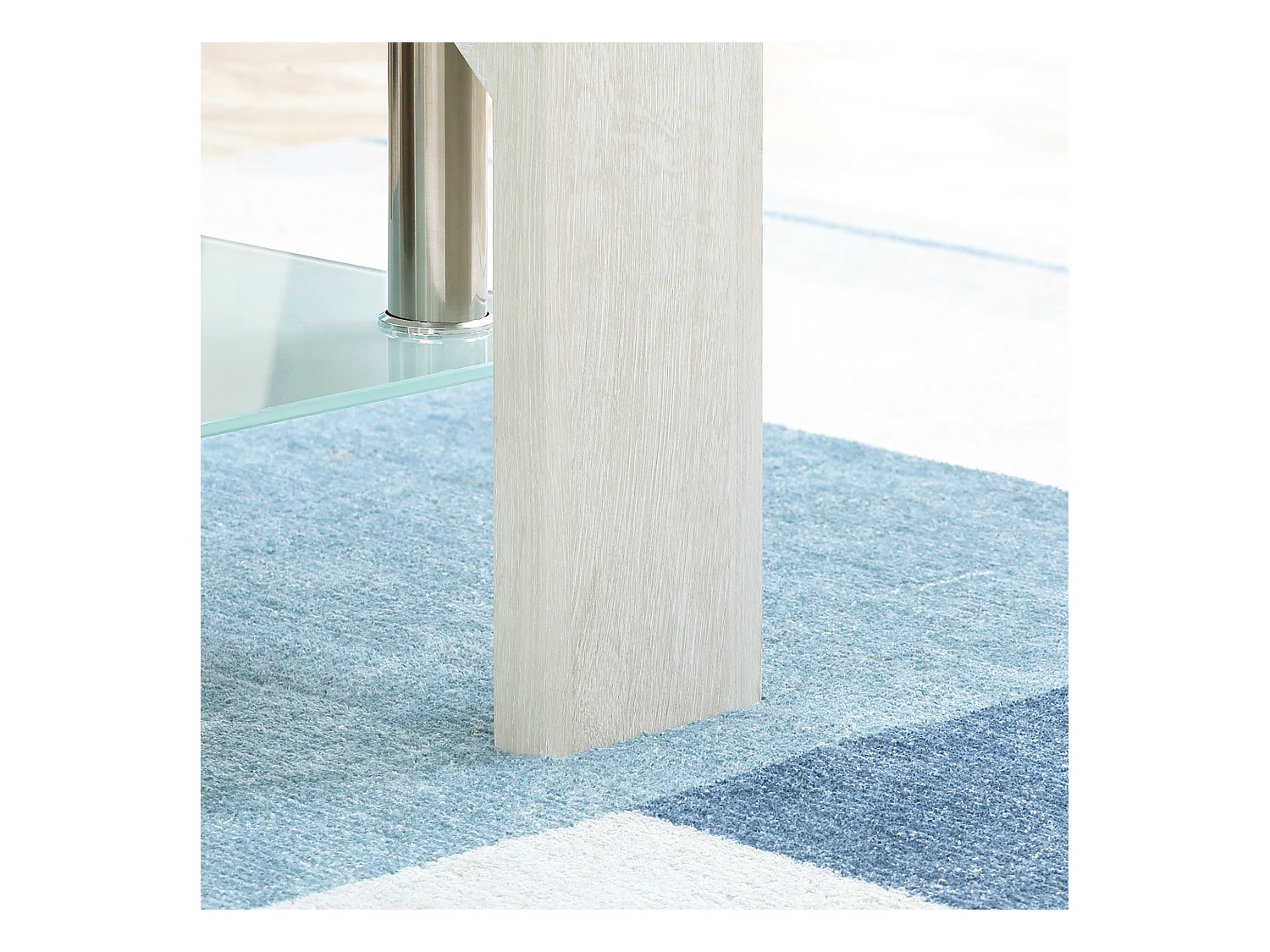 Tavolino da salotto moderno in vetro e legno bianco a 2 livelli