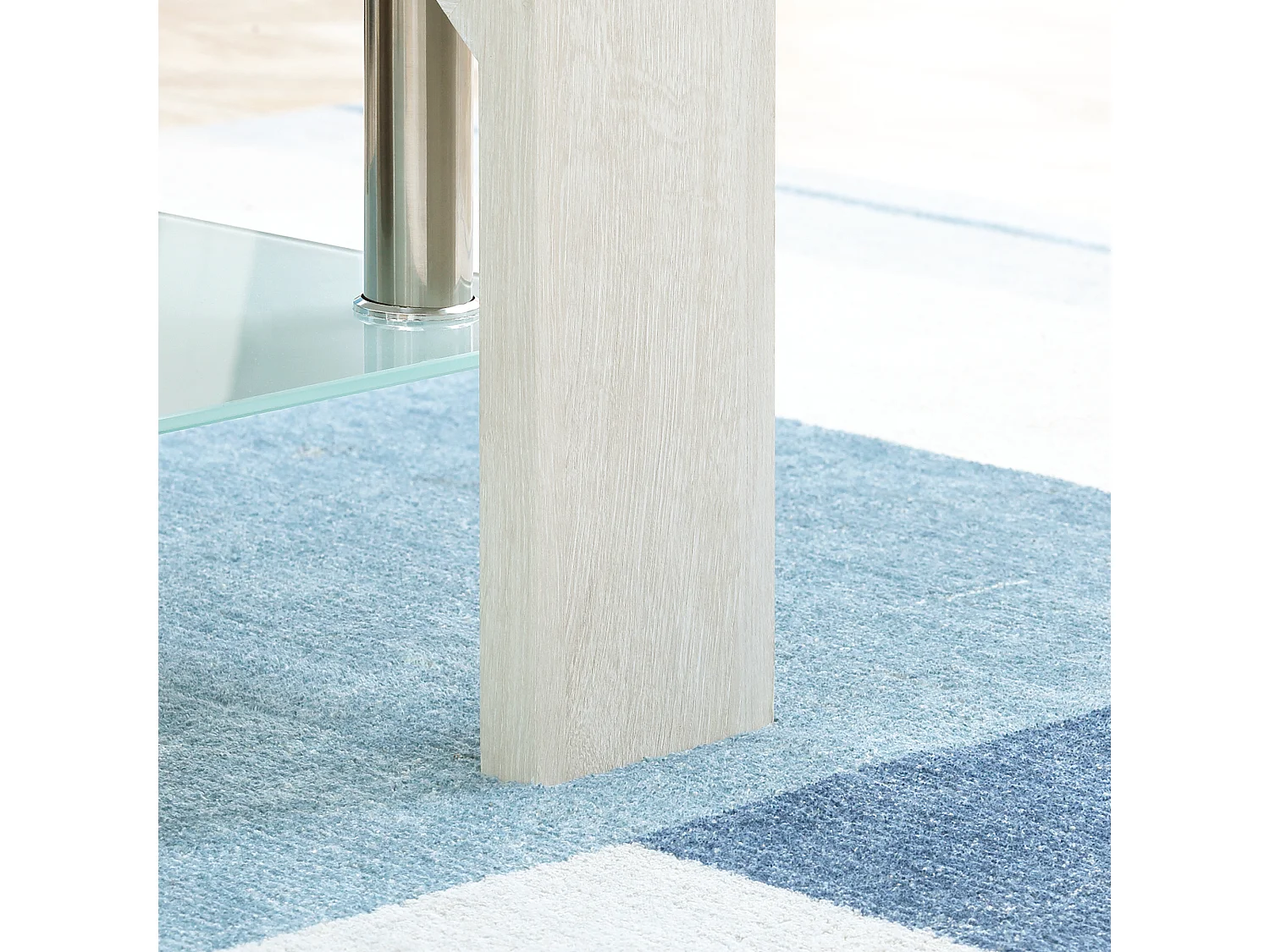 Tavolino da salotto moderno in vetro e legno bianco a 2 livelli