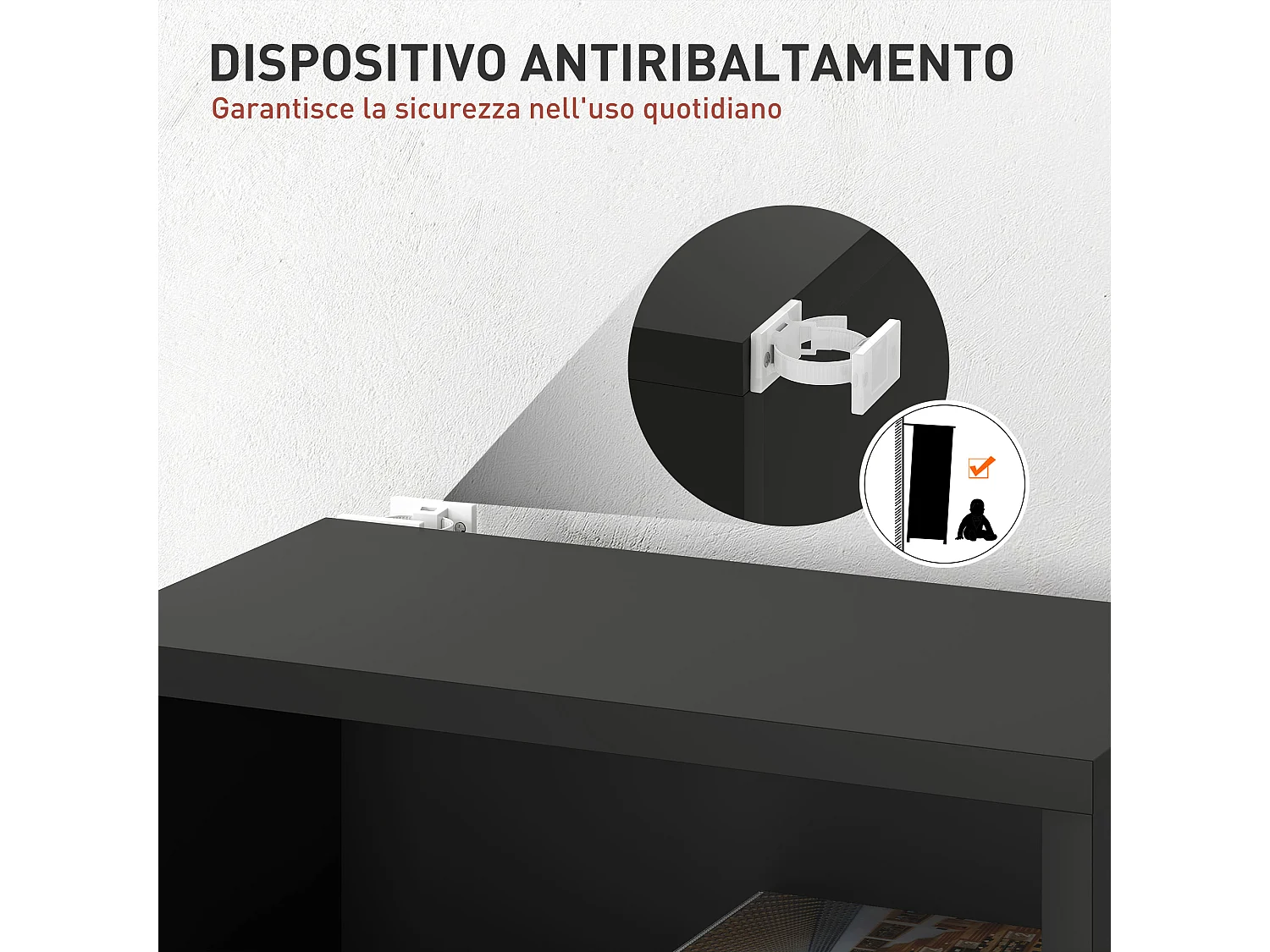 Scaffale porta cd con 6 ripiani regolabili alto 140 cm in legno nero