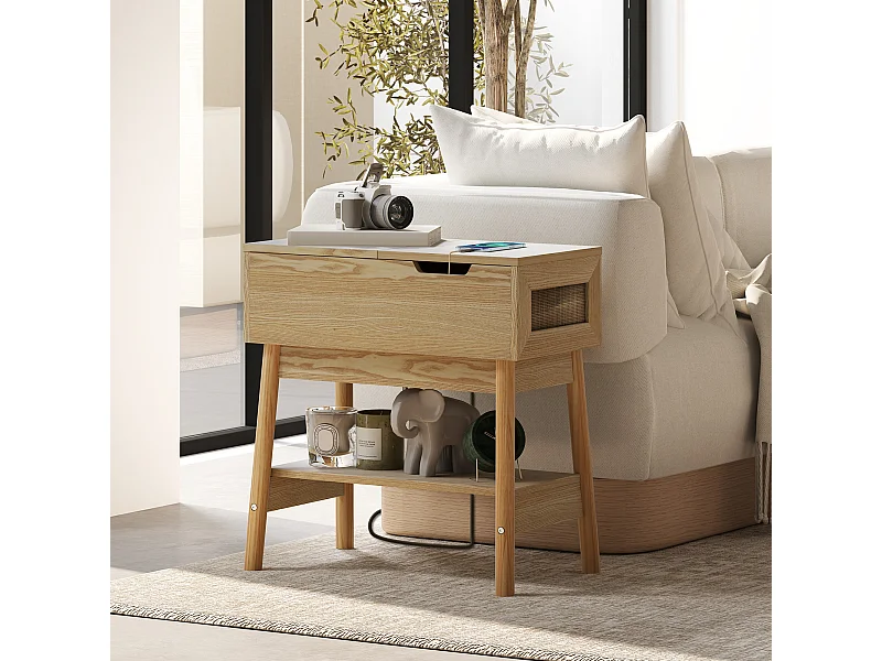 Tavolino da salotto in stile boho con 2 ripiani in mdf color legno