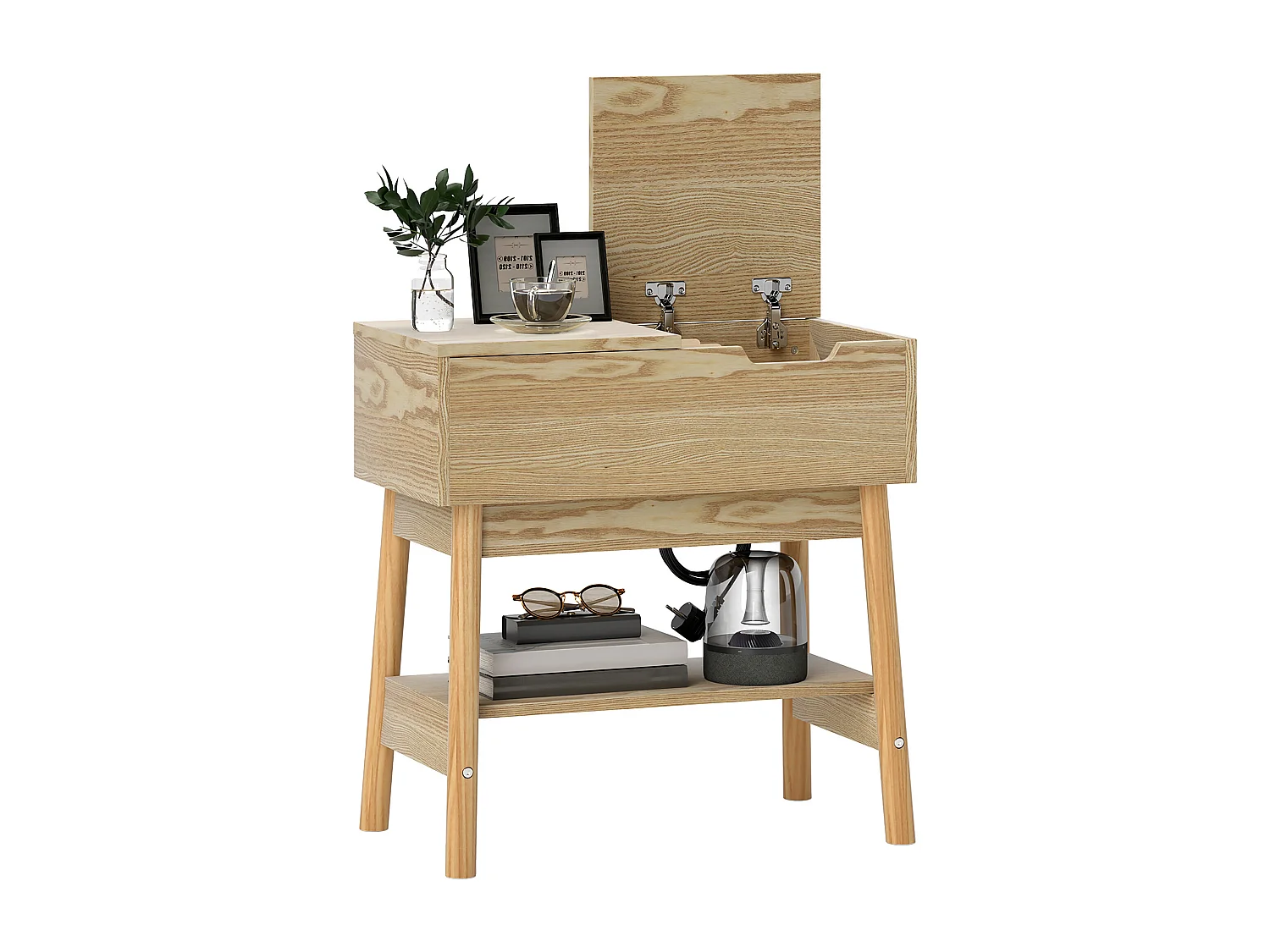 Tavolino da salotto in stile boho con 2 ripiani in mdf color legno