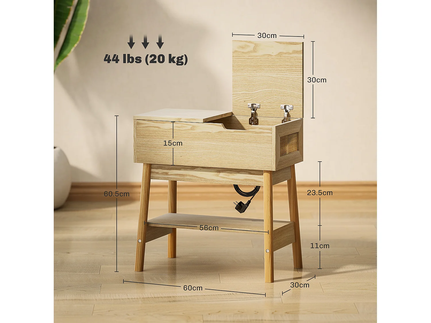 Tavolino da salotto in stile boho con 2 ripiani in mdf color legno