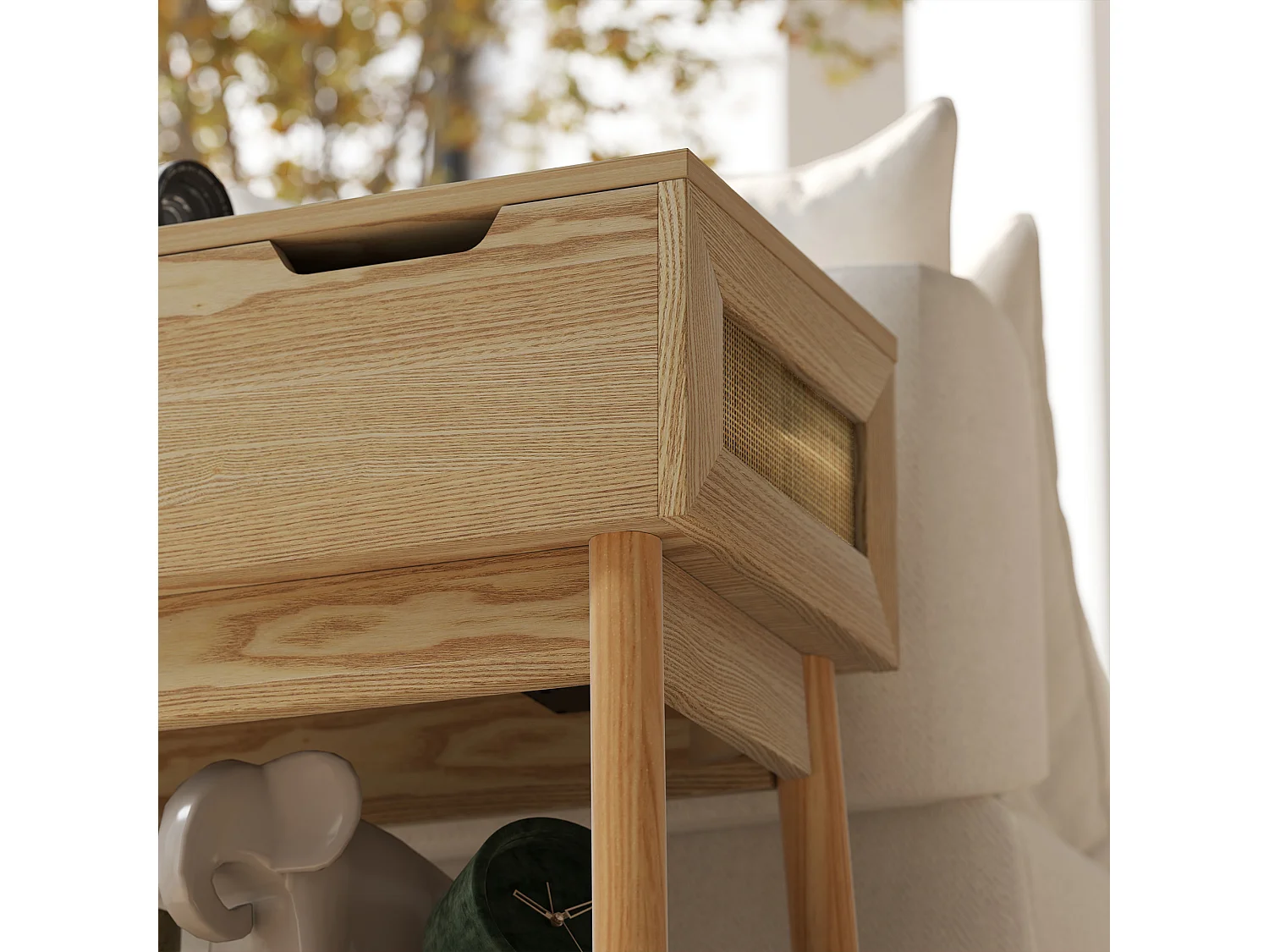 Tavolino da salotto in stile boho con 2 ripiani in mdf color legno