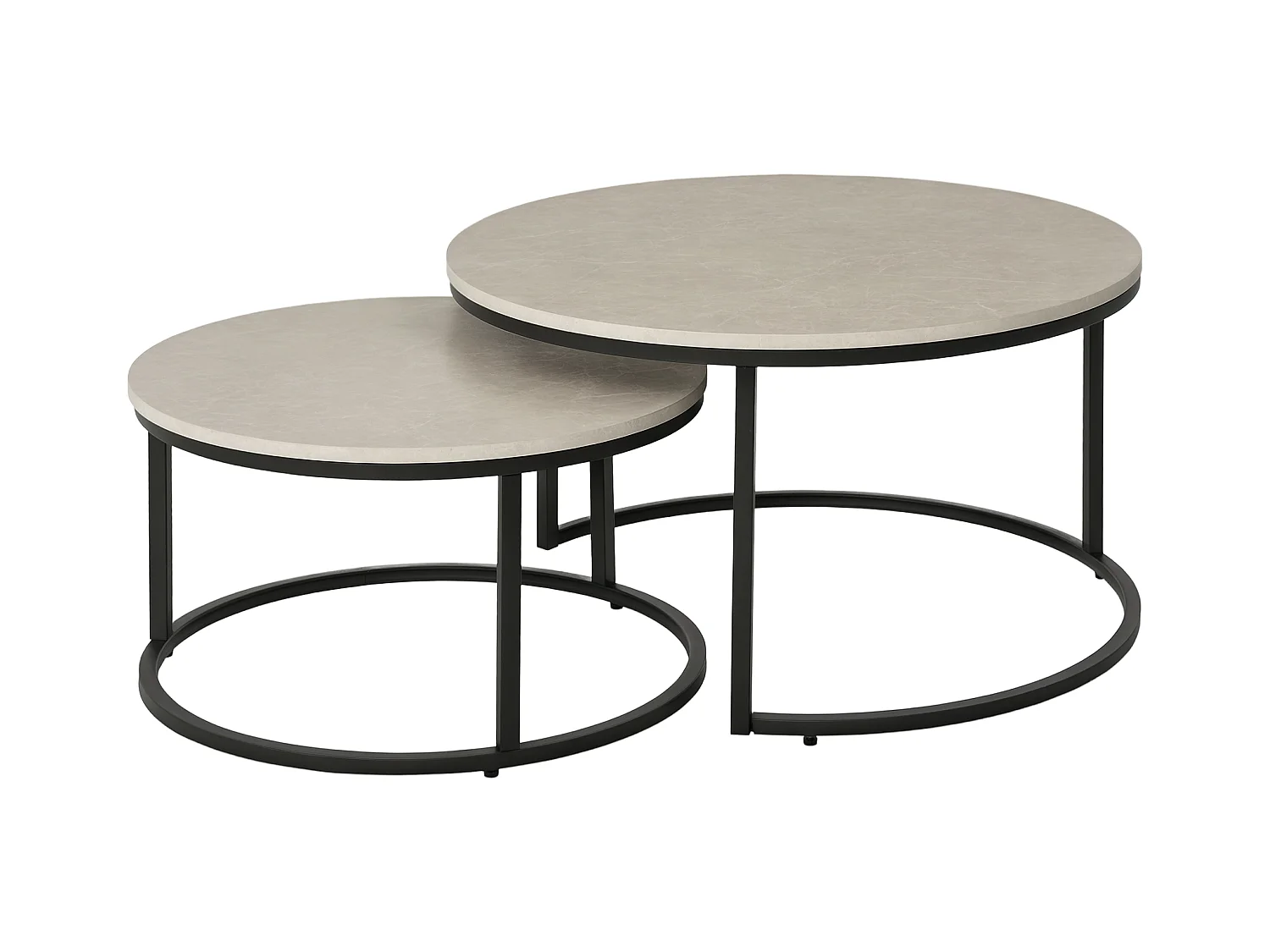 Set 2 tavolini da caffè impilabili in metallo e MDF grigio e nero