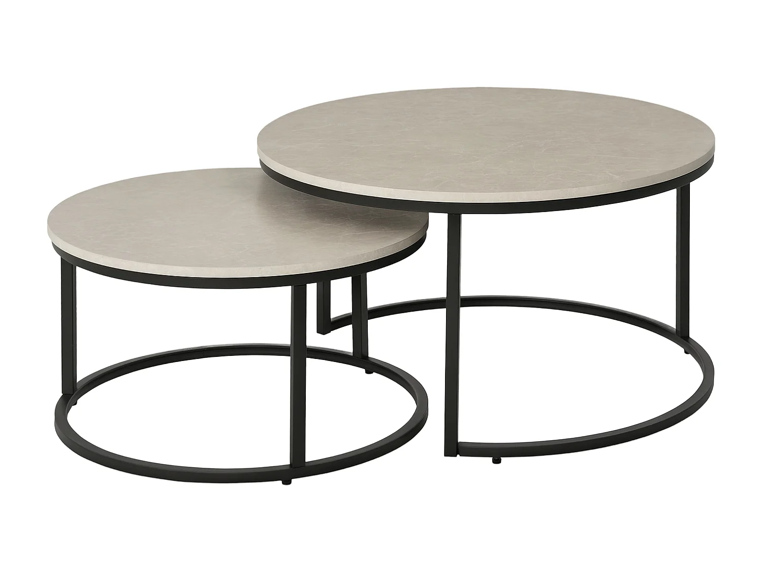 Set 2 tavolini da caffè impilabili in metallo e MDF grigio e nero