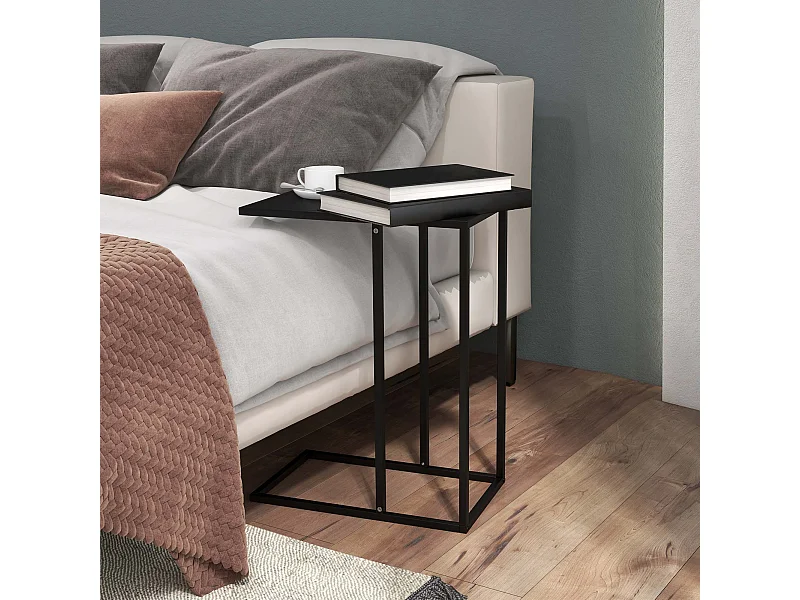 Tavolino da salotto industriale a forma di c in acciaio nero