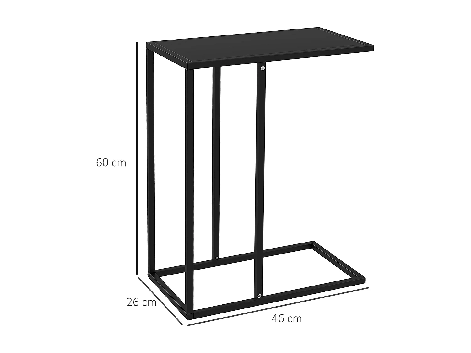Tavolino da salotto industriale a forma di c in acciaio nero