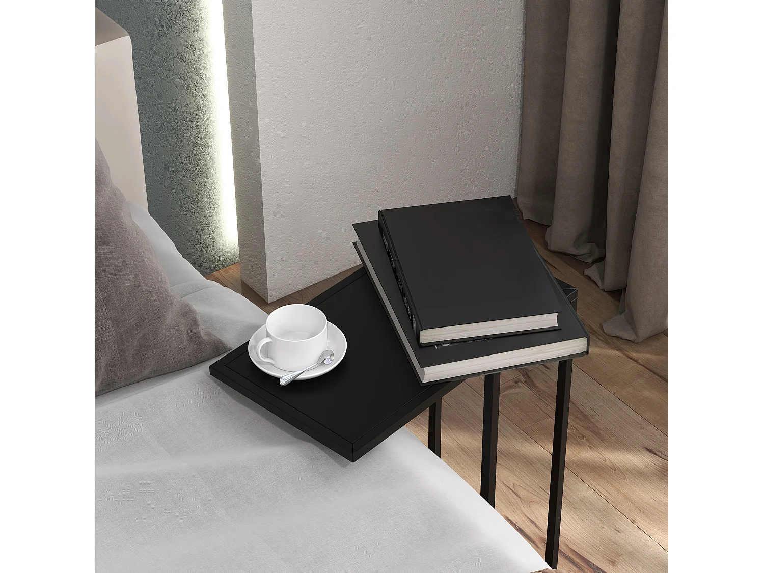 Tavolino da salotto industriale a forma di c in acciaio nero