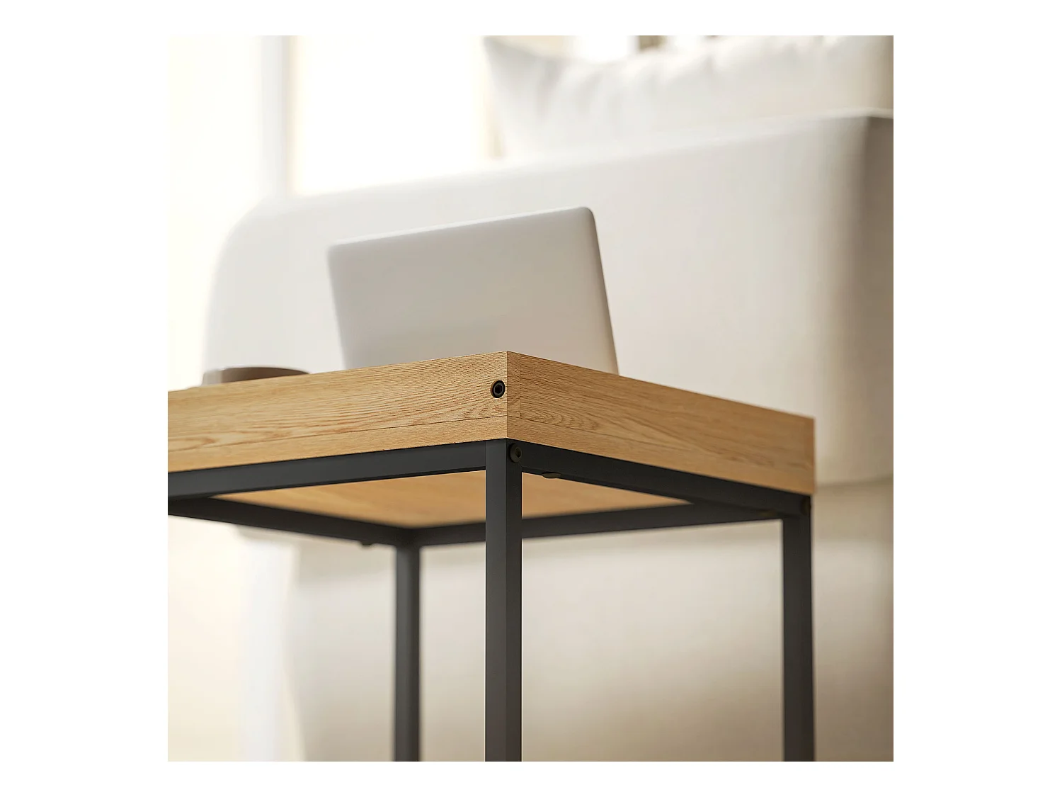 Set 2 tavolini da caffè moderni con gambe a u in legno e acciaio nero