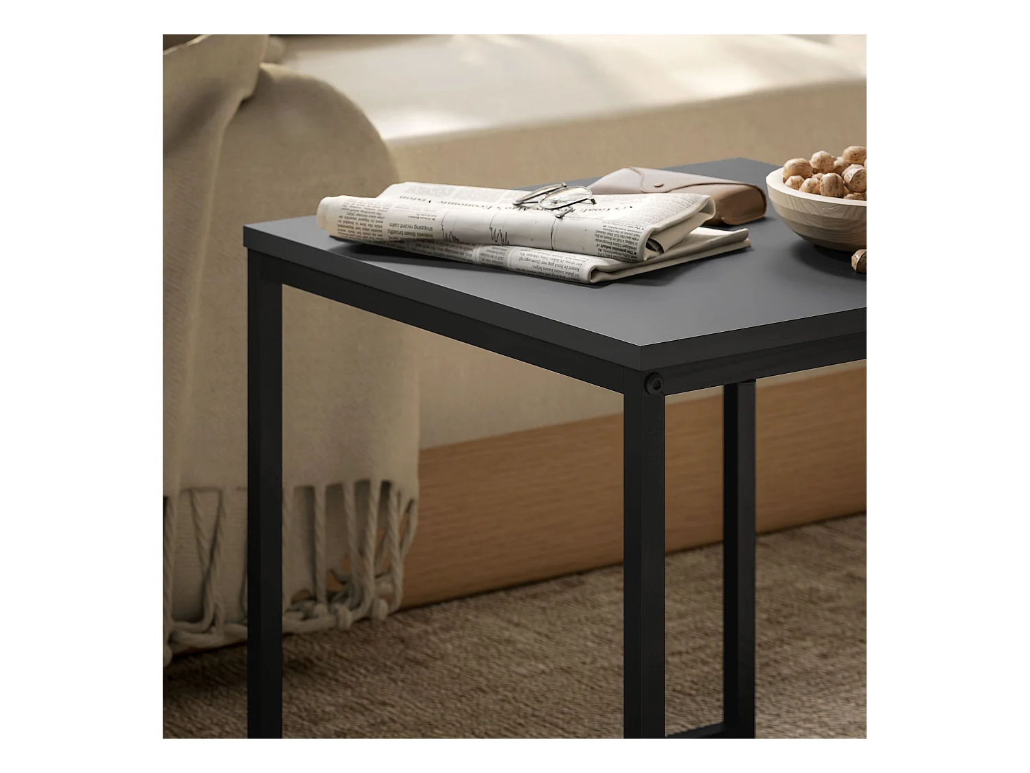 Set 2 tavolini da caffè moderni con gambe a u in legno e acciaio nero