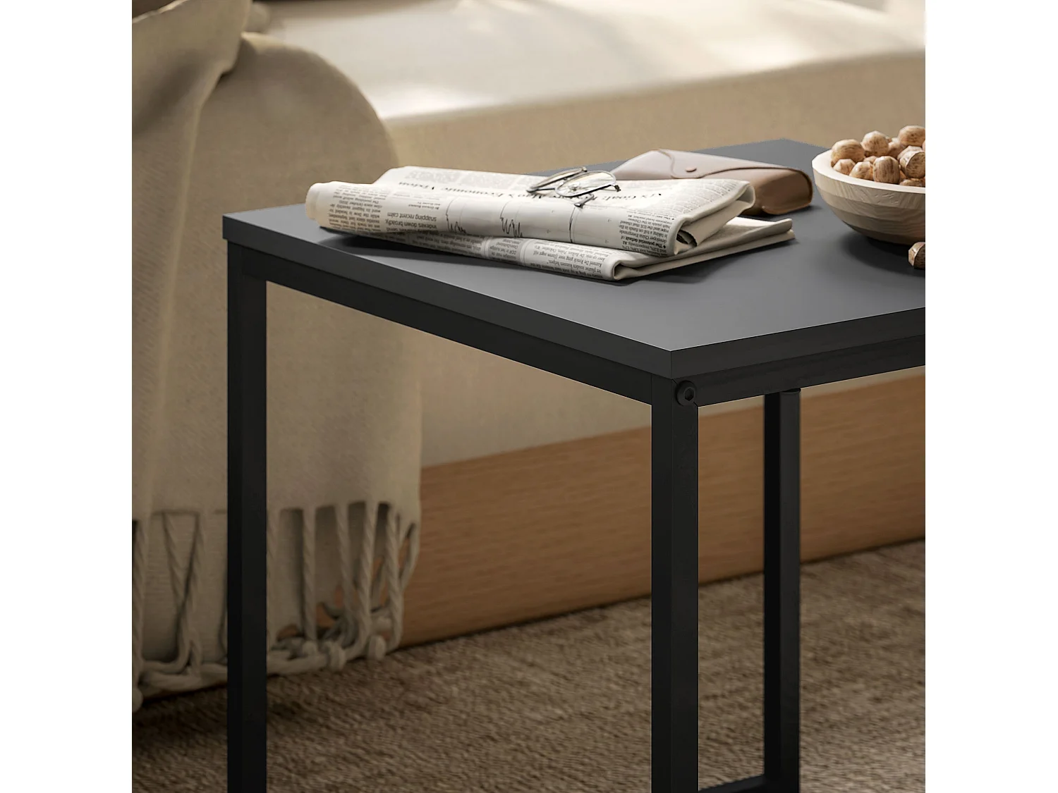 Set 2 tavolini da caffè moderni con gambe a u in legno e acciaio nero