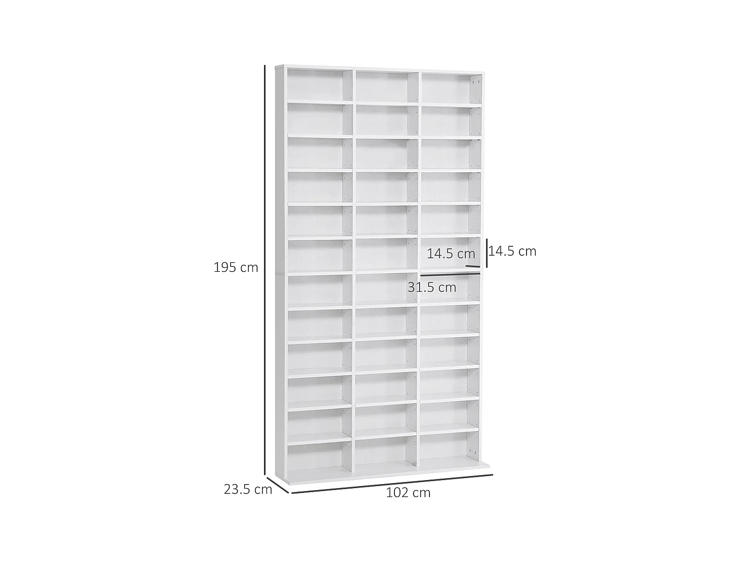 Libreria porta cd con 3 colonne da 12 ripiani in legno bianco